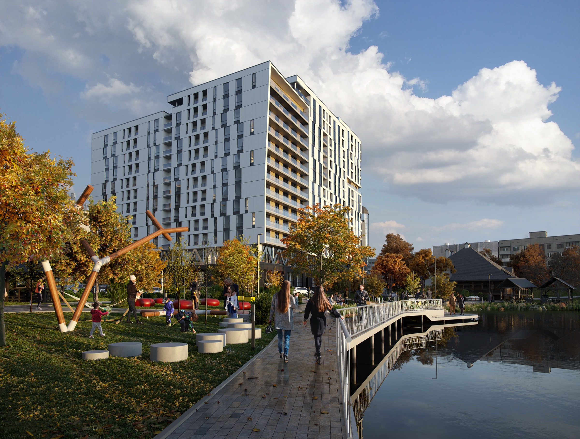 ЖК Lakeview — набережна озера з пішохідним містком